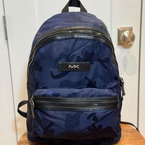 Michael Kors Navy Camo Backpack with MK Plaque | Designer Tech Bag